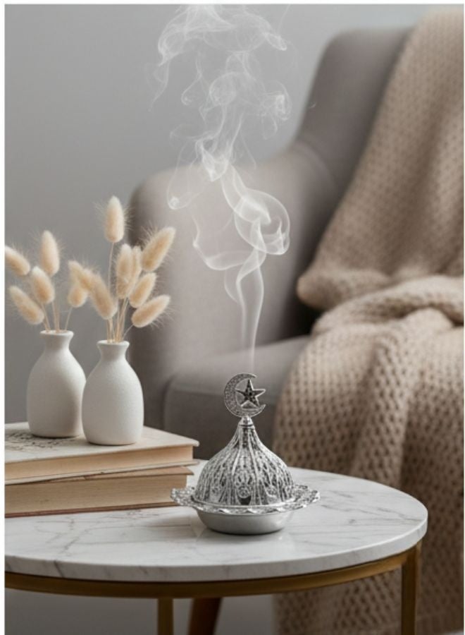 Arabic Incense Burner – Elegant Metal Incense Holder Made of High-Quality Iron with Removable Lid – Perfect for Evenly Spreading Fragrance, Home Decor, Special Occasions & Luxurious Gift for Friends and Family-Silver - Image 3